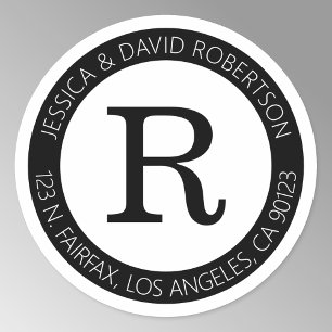 Sticker Rond Simple Cool noir & blanc & adresse de retour