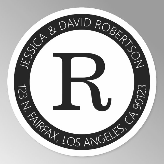 Sticker Rond Simple Cool Noir & Blanc & Adresse de Retour (Créateur téléchargé)
