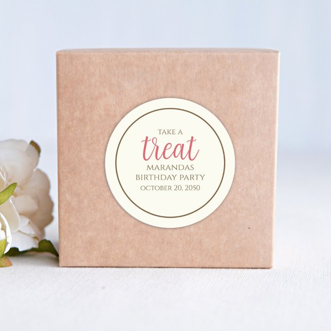 Sticker Rond Simple Crème WhimsScript amusant Soin de fête mign (Créateur téléchargé)