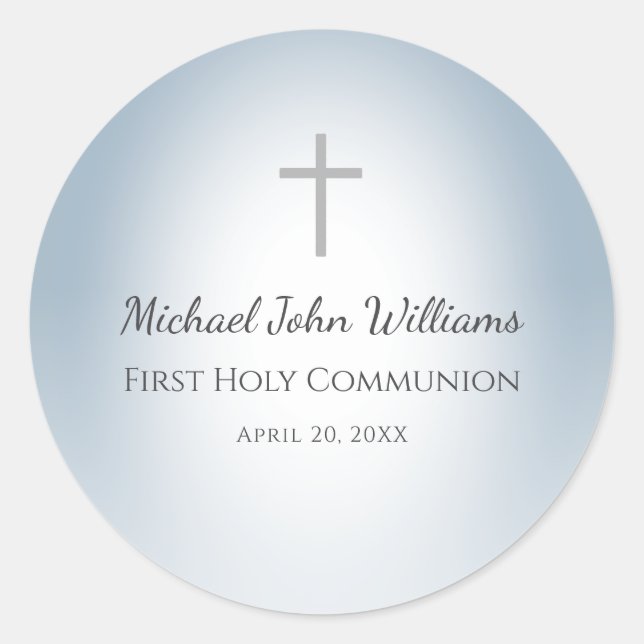 Sticker Rond Simple Cross Boys Première communion Dusty Blue (Devant)