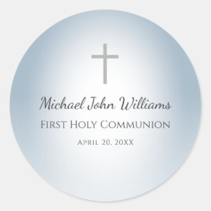 Sticker Rond Simple Cross Boys Première communion Dusty Blue
