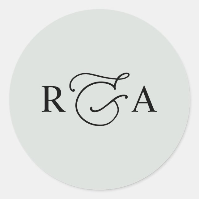 Sticker Rond Simple Custom Monogram Sage Green (Devant)