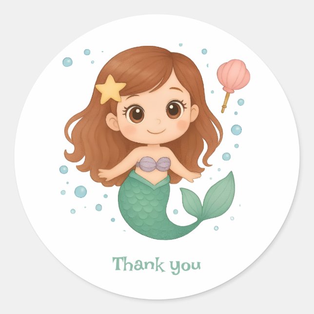 Sticker Rond Simple cute little mermaid (Devant)