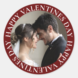 Sticker Rond Simple Dark Red Photo Saint Valentin