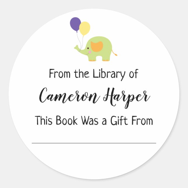 Sticker Rond Simple de la bibliothèque de plaques avec éléphant (Devant)