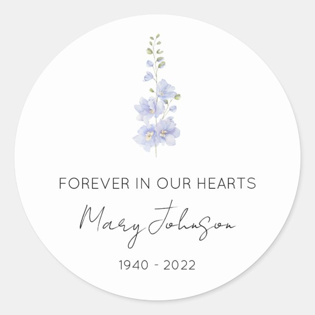 Sticker Rond Simple Delphinium Mémorial  (Devant)