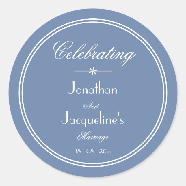 Sticker Rond Simple Dusty Bleu Chic Script Mariage Faveur (Devant)