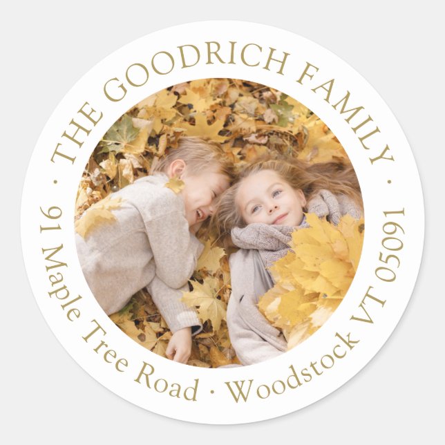 Sticker Rond Simple Elegant Automne Photo Adresse de retour (Devant)