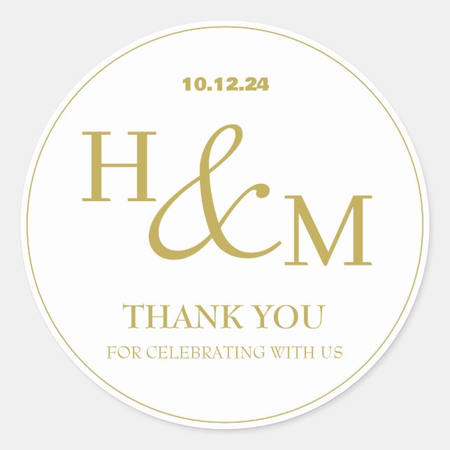 Sticker Rond Simple Élégant Mariage Moderne Monogrammé (Devant)