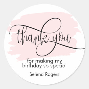 Sticker Rond Simple Élégant Merci Blush Rose Girl