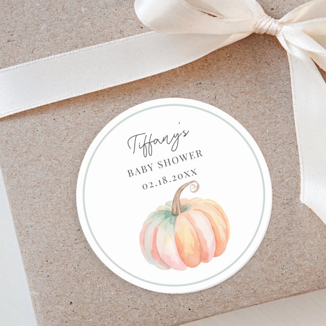 Sticker Rond Simple Elegant Petit Citrouille Baby shower Automn (Créateur téléchargé)