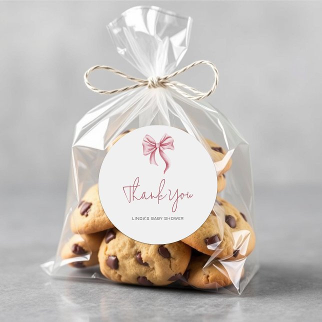 Sticker Rond Simple Elegant Pink Girl Bow Baby Shower (Créateur téléchargé)