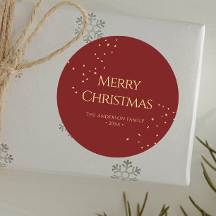 Sticker Rond Simple Elegant Rouge & Or Confetti Joyeux Noël