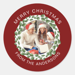 Sticker Rond Simple Elegant Round Photo Nom de famille