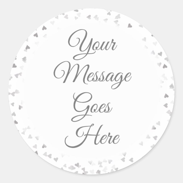 Sticker Rond Simple Élégant Script Coeurs Argent Confetti (Devant)