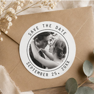 Sticker Rond Simple Élégant Texte & Photo Code QR Mariage