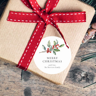 Sticker Rond Simple élégante aquarelle de Noël Botanique