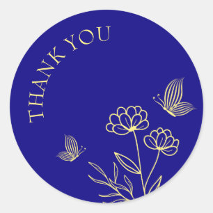 Sticker Rond Simple élégante fleur or royal bleu mariage