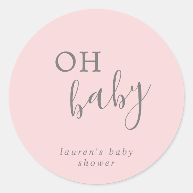 Sticker Rond Simple Élégante Rose fille Oh Baby shower Favorise (Devant)