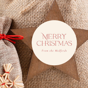 Sticker Rond Simple et élégant Joyeux Noël   Ivoire rouge