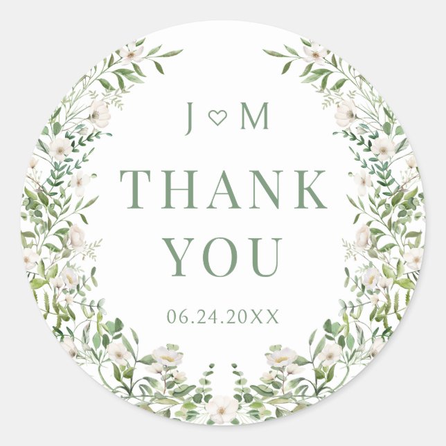 Sticker Rond Simple et élégant mariage fleuri merci (Devant)