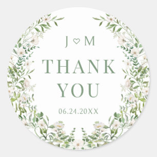 Sticker Rond Simple et élégant mariage fleuri merci