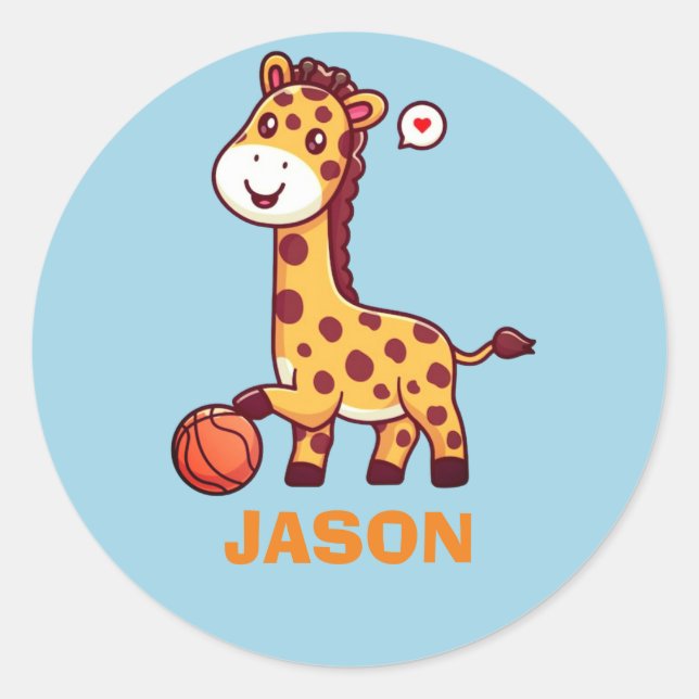 Sticker Rond Simple et mignonne girafe kawaii avec basket (Devant)