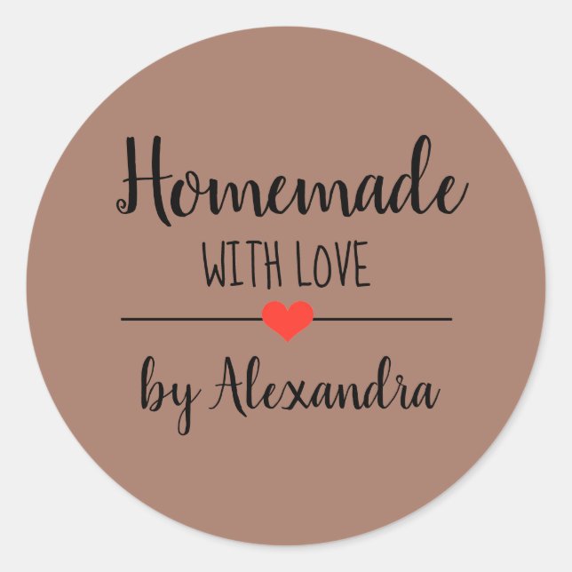 Sticker Rond Simple fait maison avec script brun amour personna (Devant)
