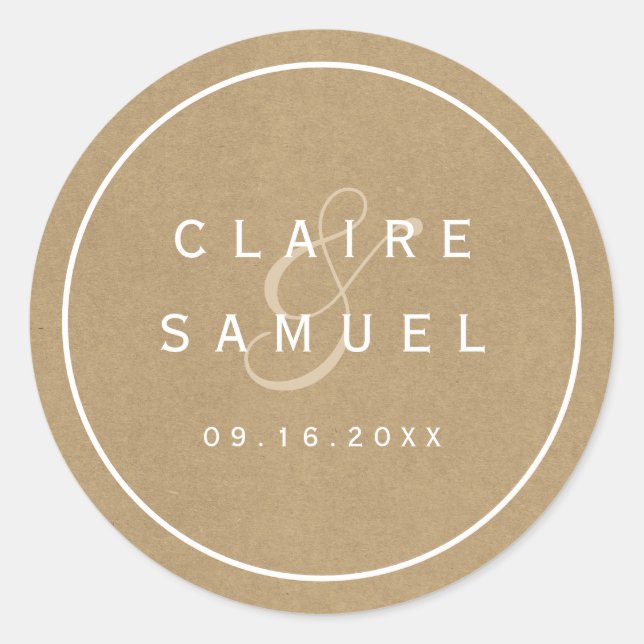Sticker Rond Simple Faux Rustique Mariage Kraft (Devant)