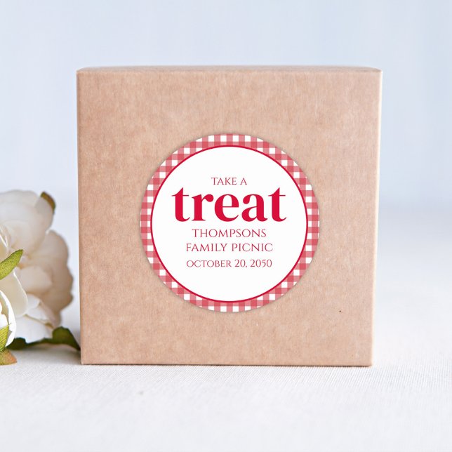 Sticker Rond Simple Faveur Moderne En vichy Pique-Nique Rouge (Créateur téléchargé)