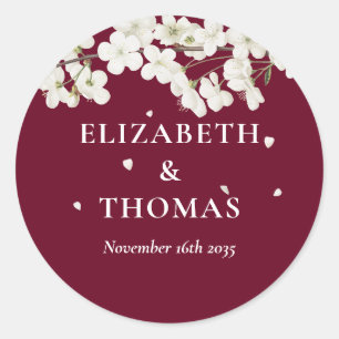 Sticker Rond Simple Fleur De Mariage Jolies Fleurs Blanches Fav