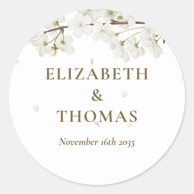 Sticker Rond Simple Fleurs Mariage Jolies Fleurs Blanches Faveu (Devant)
