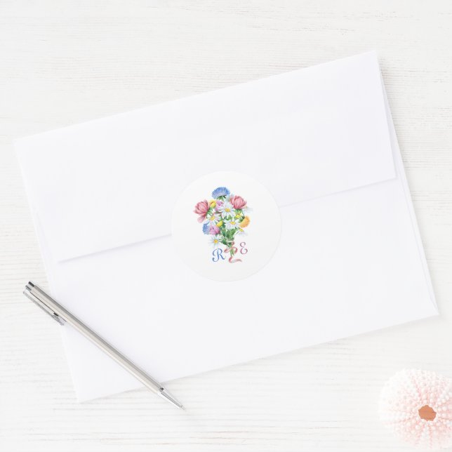 Sticker Rond Simple Garden Spring Daisy Wildflower Wedding (Enveloppe)