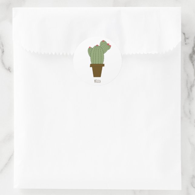 Sticker Rond Simple Green Hello Cactus (Sac)