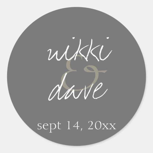 Sticker Rond Simple gris écrit à la main mariage faveur étiquet (Devant)