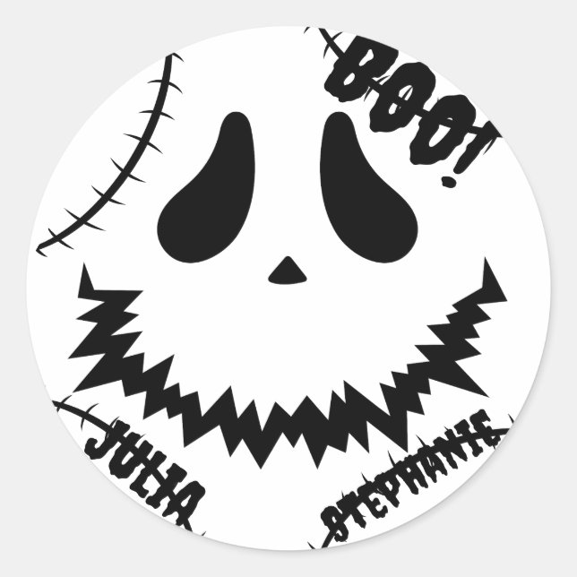 Sticker Rond Simple Happy Halloween Boo famille et amis Nom (Devant)