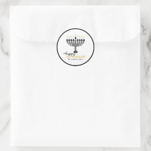 Sticker Rond Simple HAPPY HANNUKAH Menorah