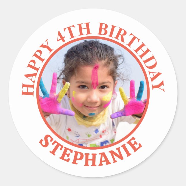 Sticker Rond Simple heureux anniversaire Nom de la photo (Devant)