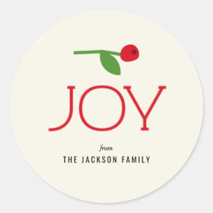 Sticker Rond Simple Holiday Joy Berry Branch