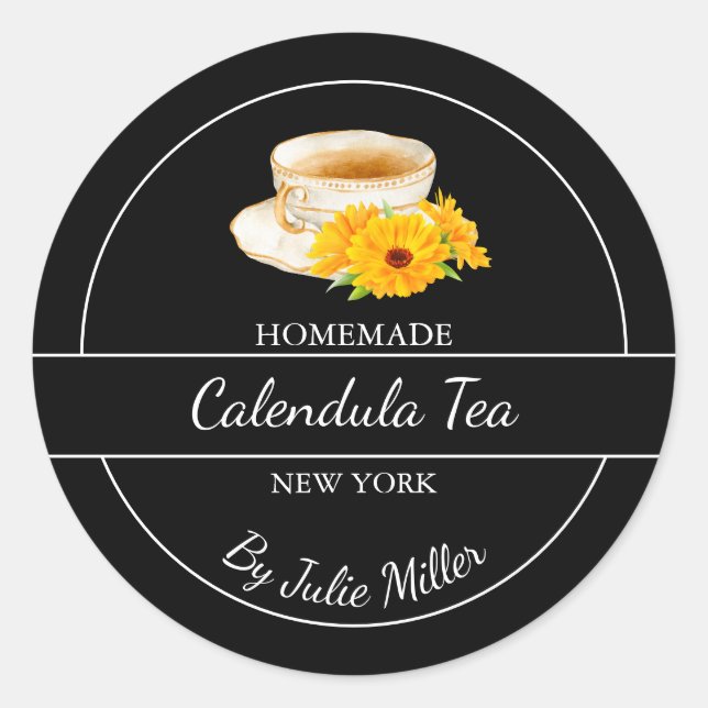 Sticker Rond Simple Homemade Calendula Tea Label (Devant)