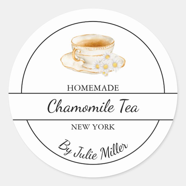 Sticker Rond Simple Homemade Chamomile Tea Label (Devant)