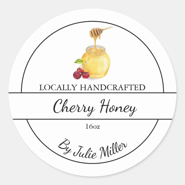 Sticker Rond Simple Homemade Cherry infused Honey Label (Devant)