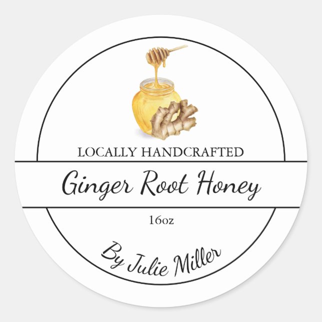 Sticker Rond Simple Homemade Ginger infused Honey Label (Devant)