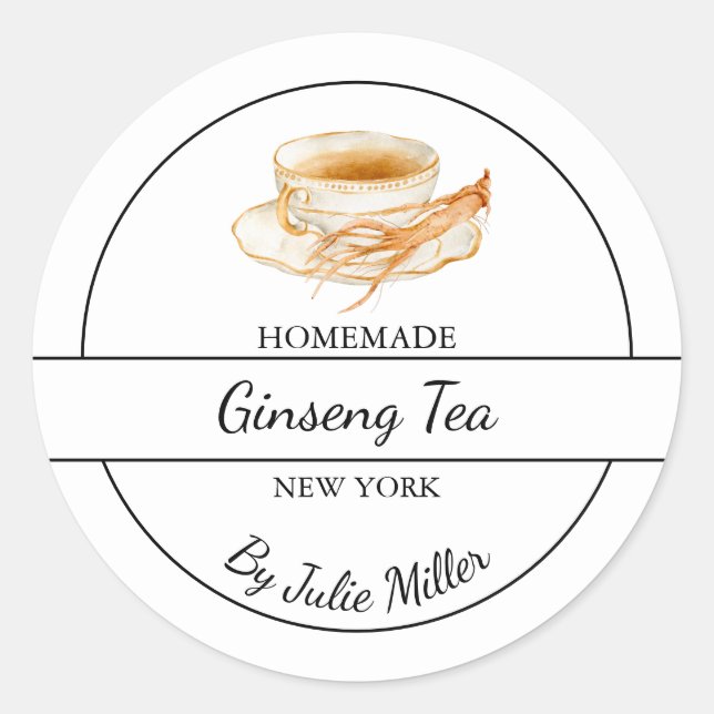 Sticker Rond Simple Homemade Ginseng Tea Label (Devant)