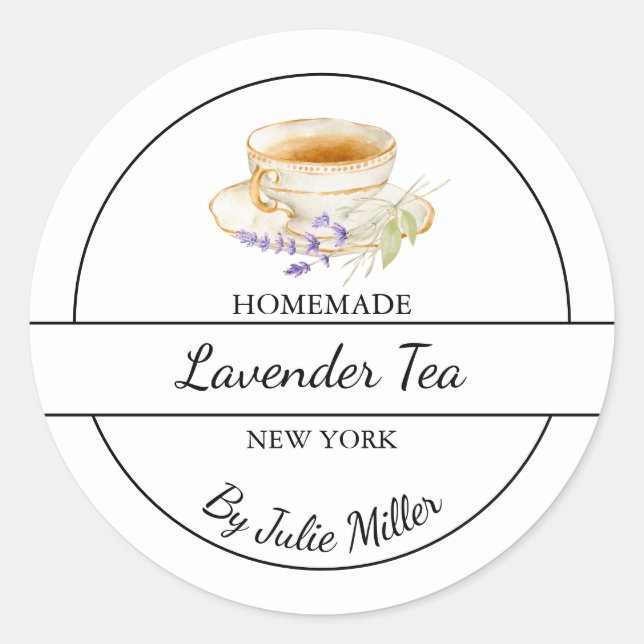 Sticker Rond Simple Homemade Lavender Tea Label (Devant)
