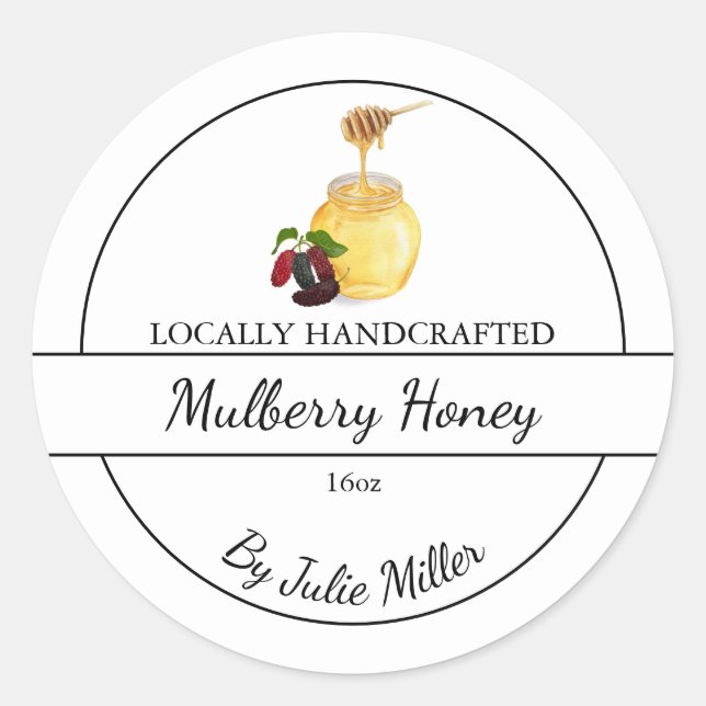 Sticker Rond Simple Homemade Mulberry infused Honey Label (Devant)