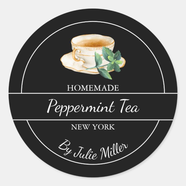 Sticker Rond Simple Homemade Peppermint Tea Label (Devant)