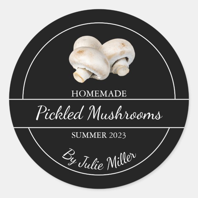 Sticker Rond Simple Homemade Pickled Mushrooms Label (Devant)