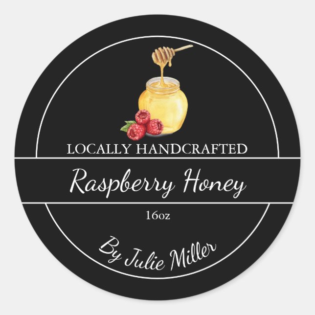 Sticker Rond Simple Homemade Raspberry infused Honey Label (Devant)