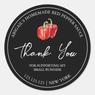Sticker Rond Simple Homemade Red Pepper Sauce Thank You Label